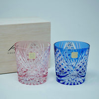 Kagami Crystal - A pair of Whisky Glasses, Edo Kiriko "Tasuki (sash)"