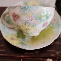 Seto Ware Flower Coffee Cup With Saucer