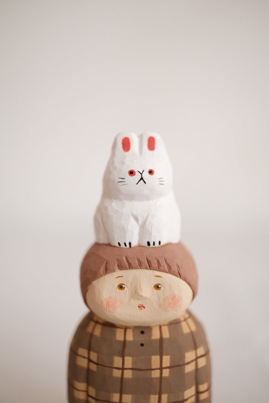 Kumiko Nakamura 星屑制作所 Wood Sculpture - Rabbit on the Head H5