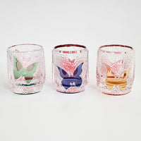 Edo Kiriko Whisky Glass Rock Glass "Butterfly" Purple/Red by Junichi Nabetani, Master of traditional crafts