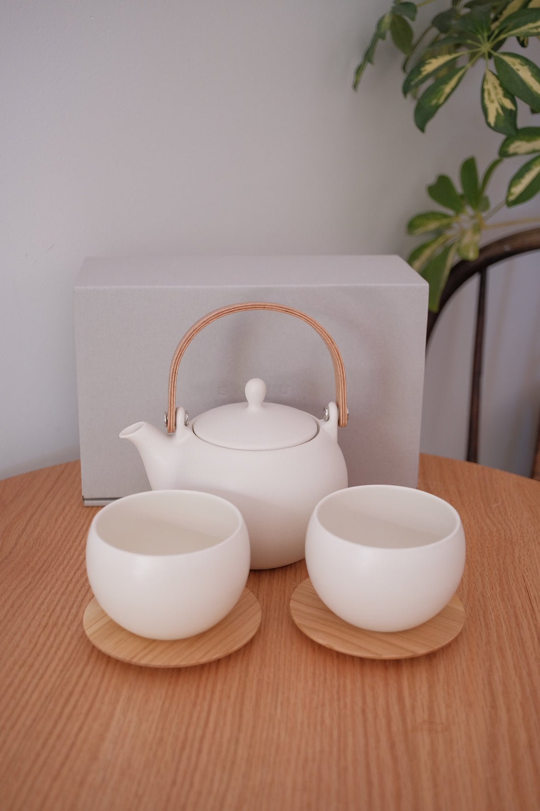 SALIU YUI Teapot Set 600ml - 5 Piece Gift Set (Teapot, Large Cup, Tea Tray) White