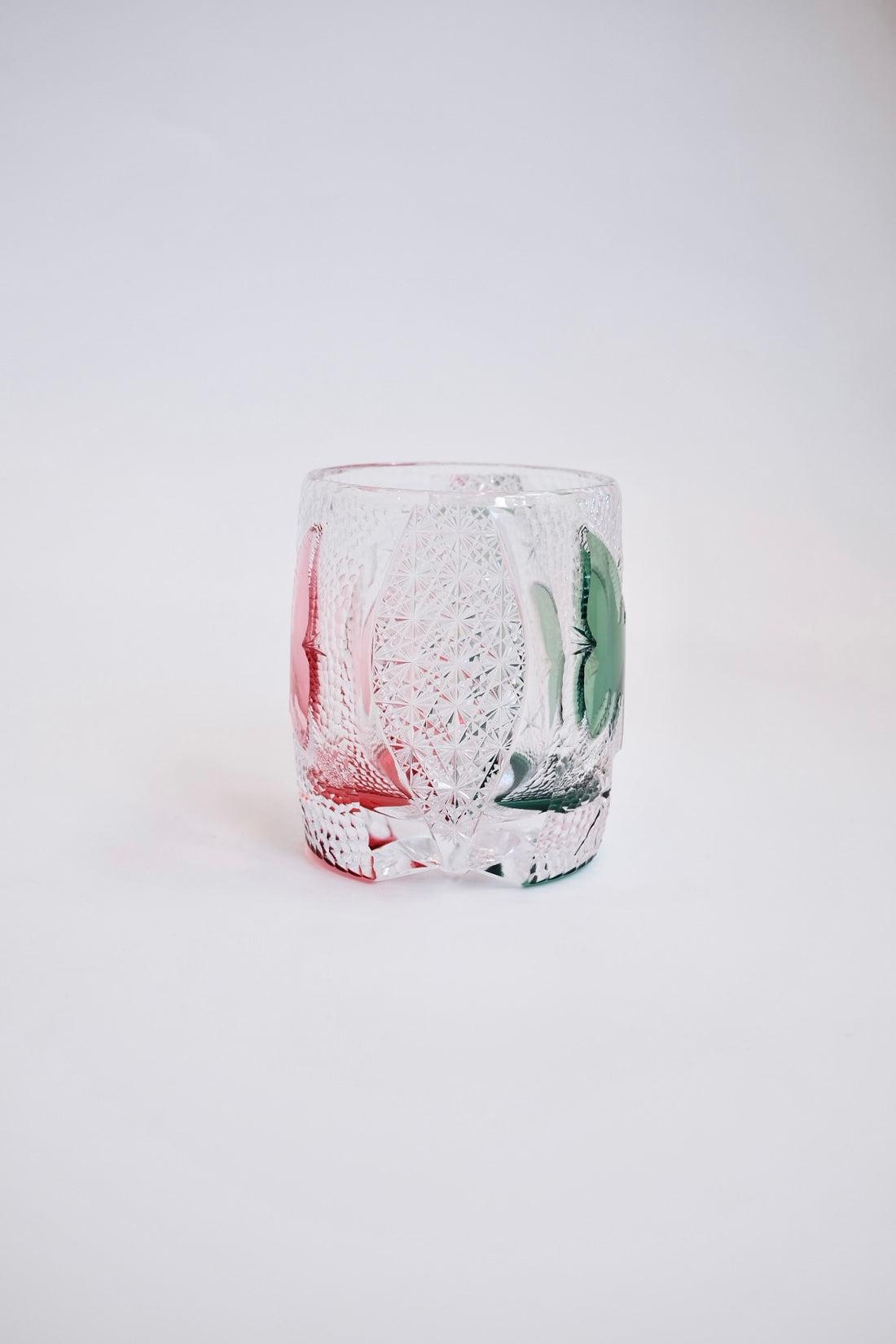 Edo Kiriko Whisky Glass Rock Glass "Butterfly" Green/Red by Junichi Nabetani, Master of traditional crafts