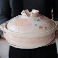 Banko ware Pink Floral Pattern Donabe Clay Pot