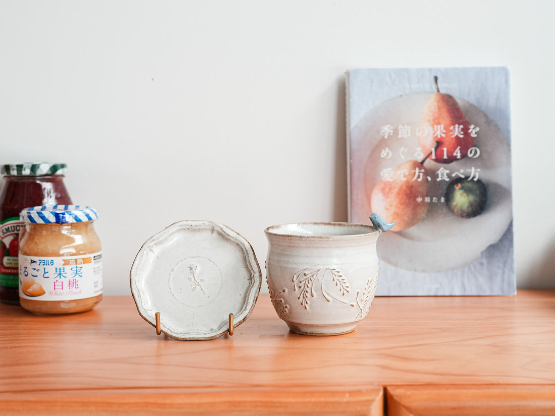 Satomi Motohashi 本橋里美 Bird Mug and Saucer - White SM16