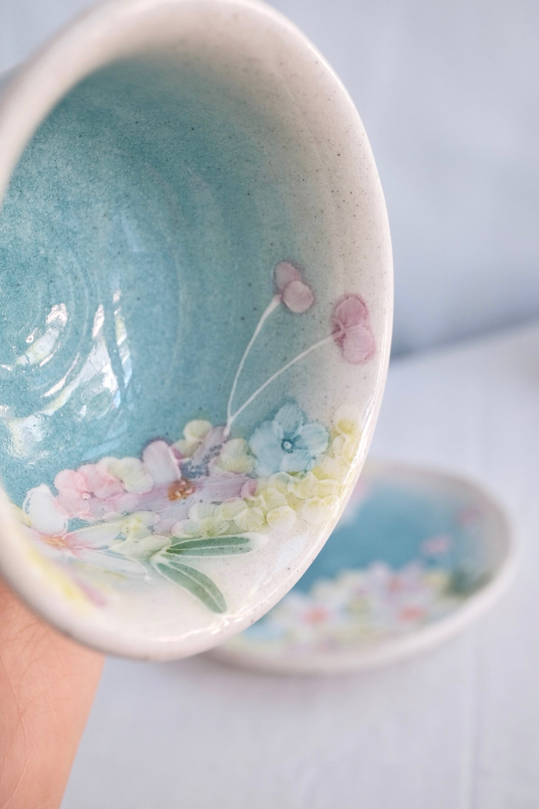 Seto Ware Flower Tea cup with Saucer - Green