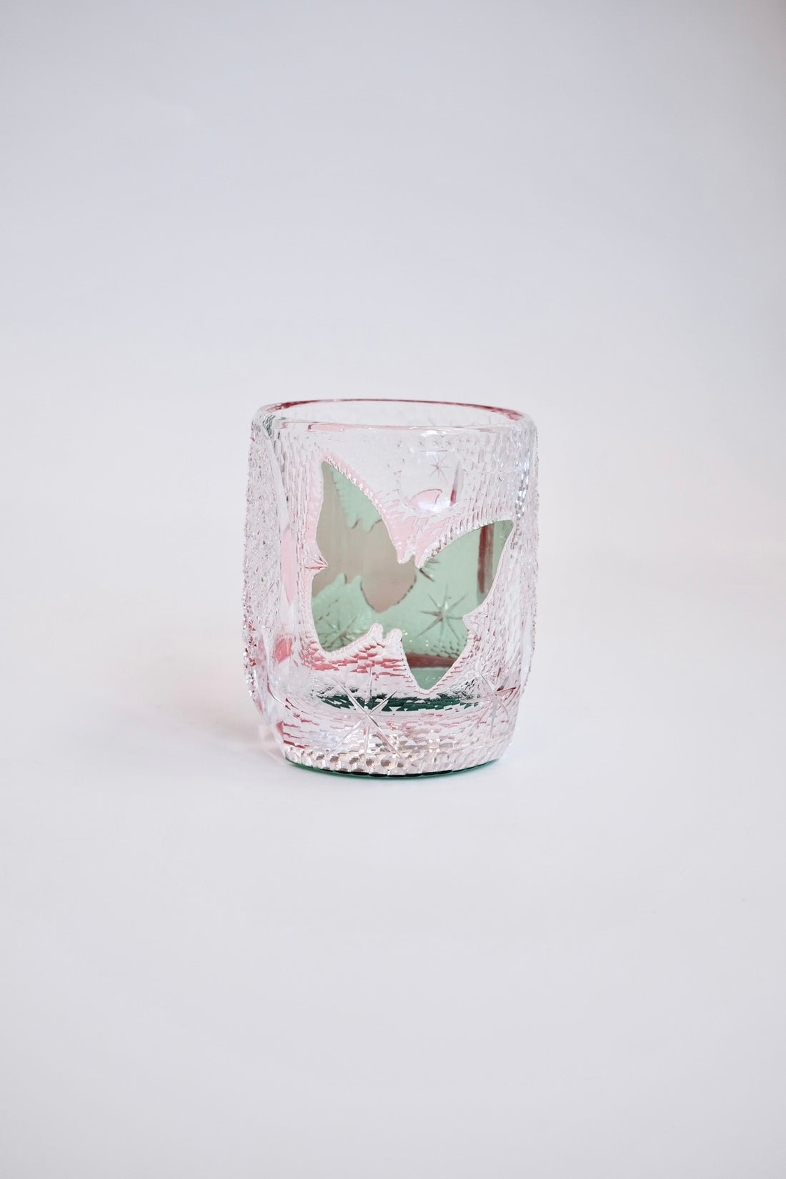 Edo Kiriko Whisky Glass Rock Glass "Butterfly" Green/Red by Junichi Nabetani, Master of traditional crafts