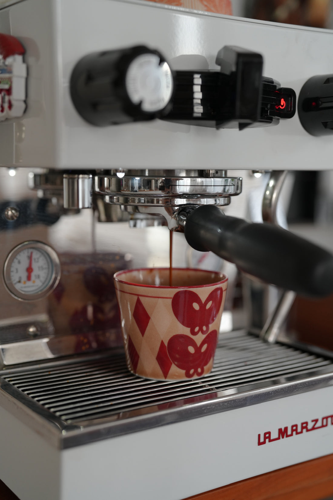 SiShuang Red Checked  with Butterfly Coffee Cup