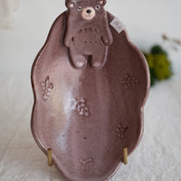 Tsubouchi Mayumi 坪内真弓 Bear Shaped Oval Mini Plate MT05 - Brown Bear