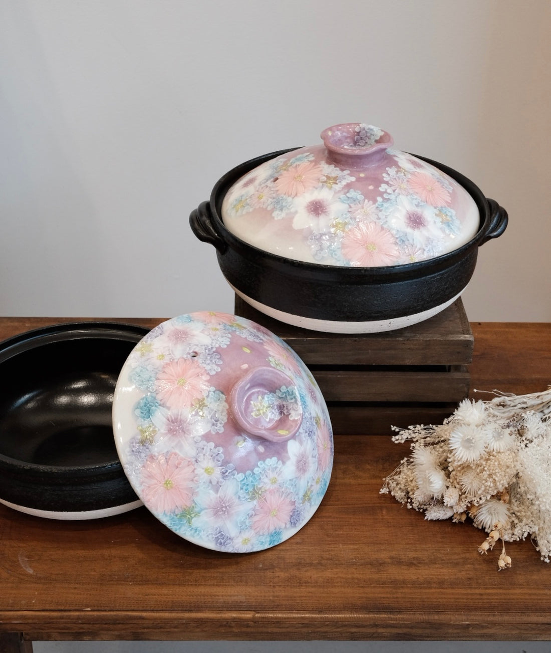 Setoware Flower Donabe Claypot - Purple
