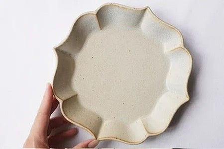 Mashiko Pottery Yoshizawa Light Brown/Blue Flower Shaped Plate