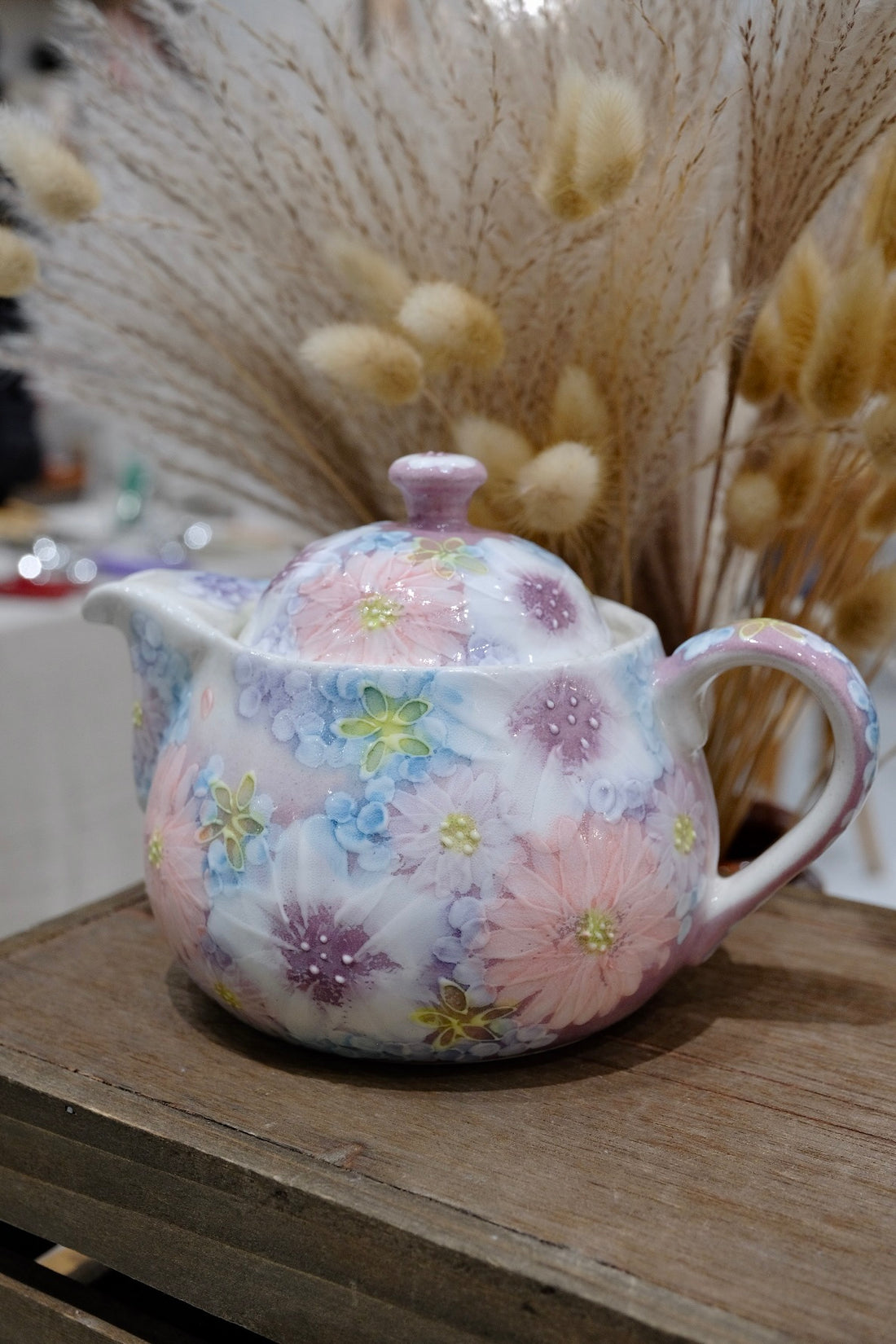 Seto Ware Flower Teapot and Tea cup with Saucer