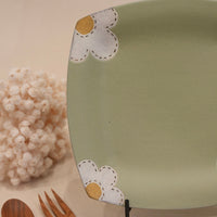 Kei Mitsumochi ミツ持啓 24cm Rectangle Plate - Green Flower KM24