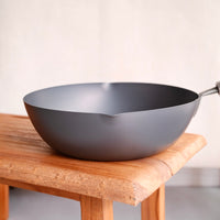 Summit Nitrided Flat Bottom Iron Wok 28cm