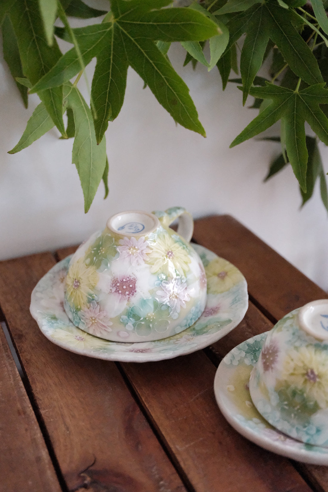 Seto Ware Flower Coffee Cup With Saucer