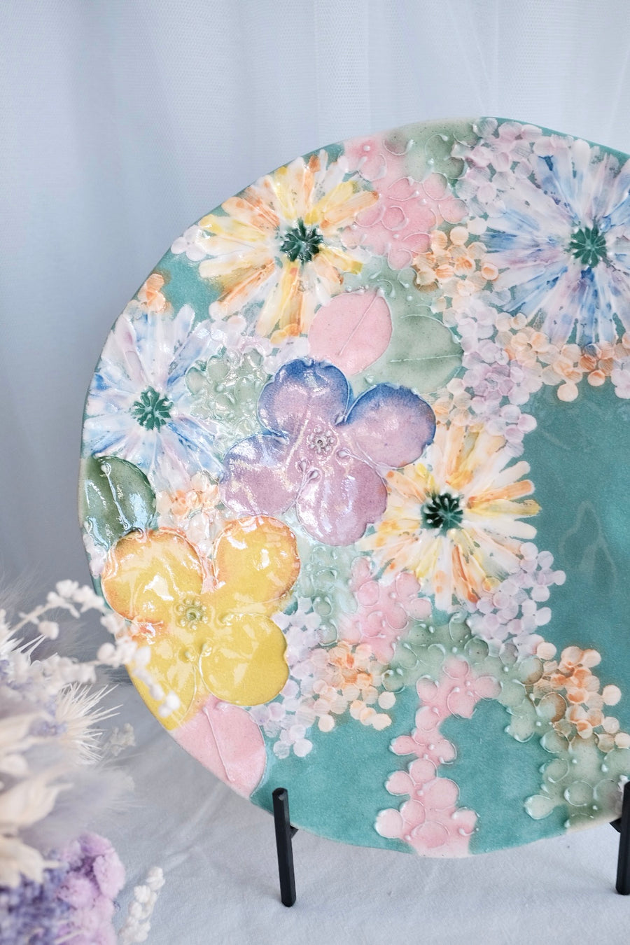 Seto Ware Flower Turquoise Pasta Plate