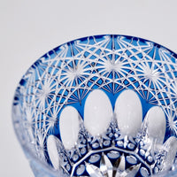 Edo Kiriko Whisky Glass Rock Glass "Large Chrysanthemum" Blue by Junichi Nabetani, Master of traditional crafts