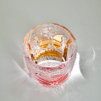 Edo Kiriko Whisky Glass Rock Glass "Butterfly" Yellow/Red by Junichi Nabetani, Master of traditional crafts