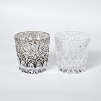 Edo Kiriko Whisky Glass Rock Glass "Large Chrysanthemum" White by Junichi Nabetani, Master of traditional crafts