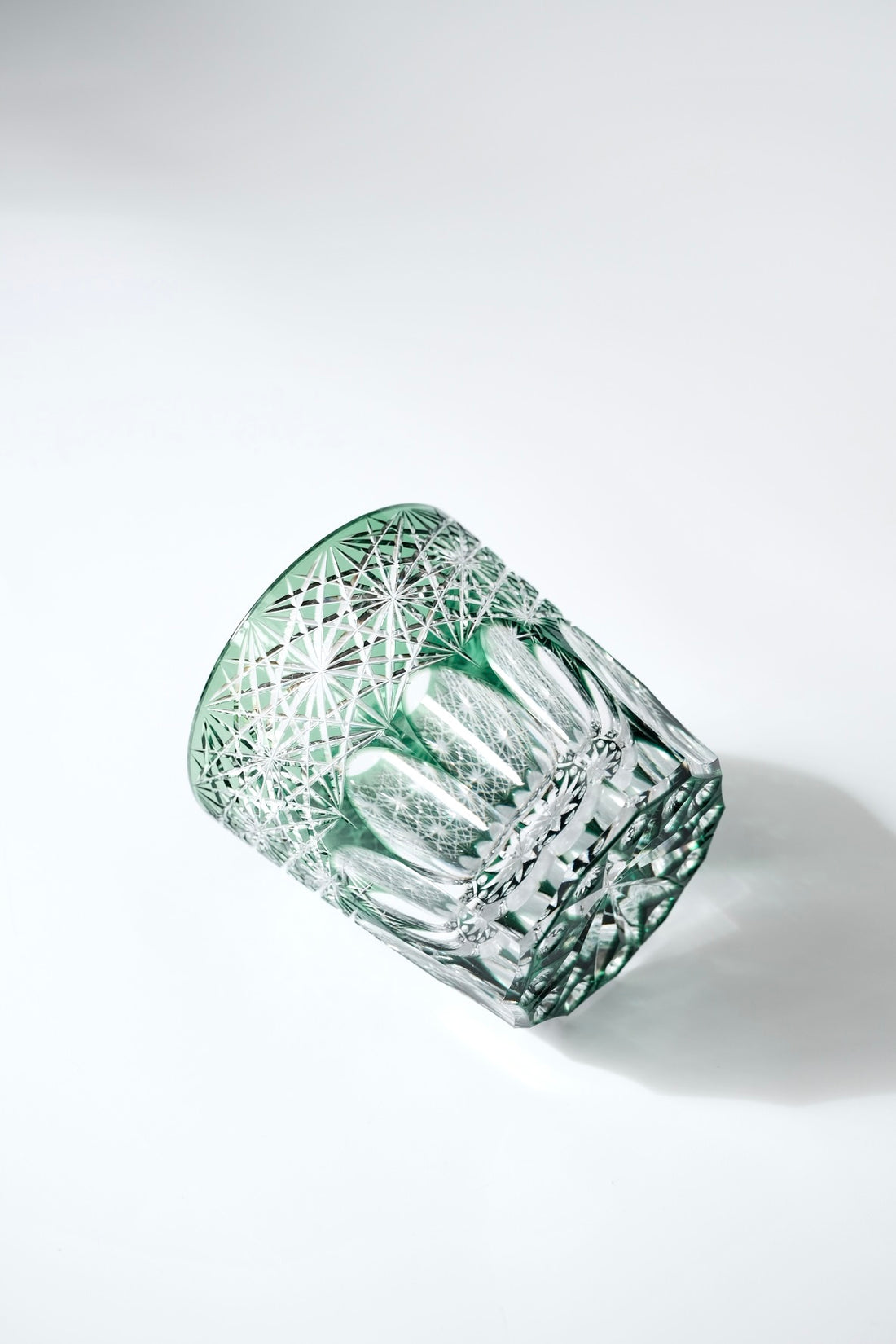 Edo Kiriko Whisky Glass Rock Glass "Large Chrysanthemum" Green by Junichi Nabetani, Master of traditional crafts