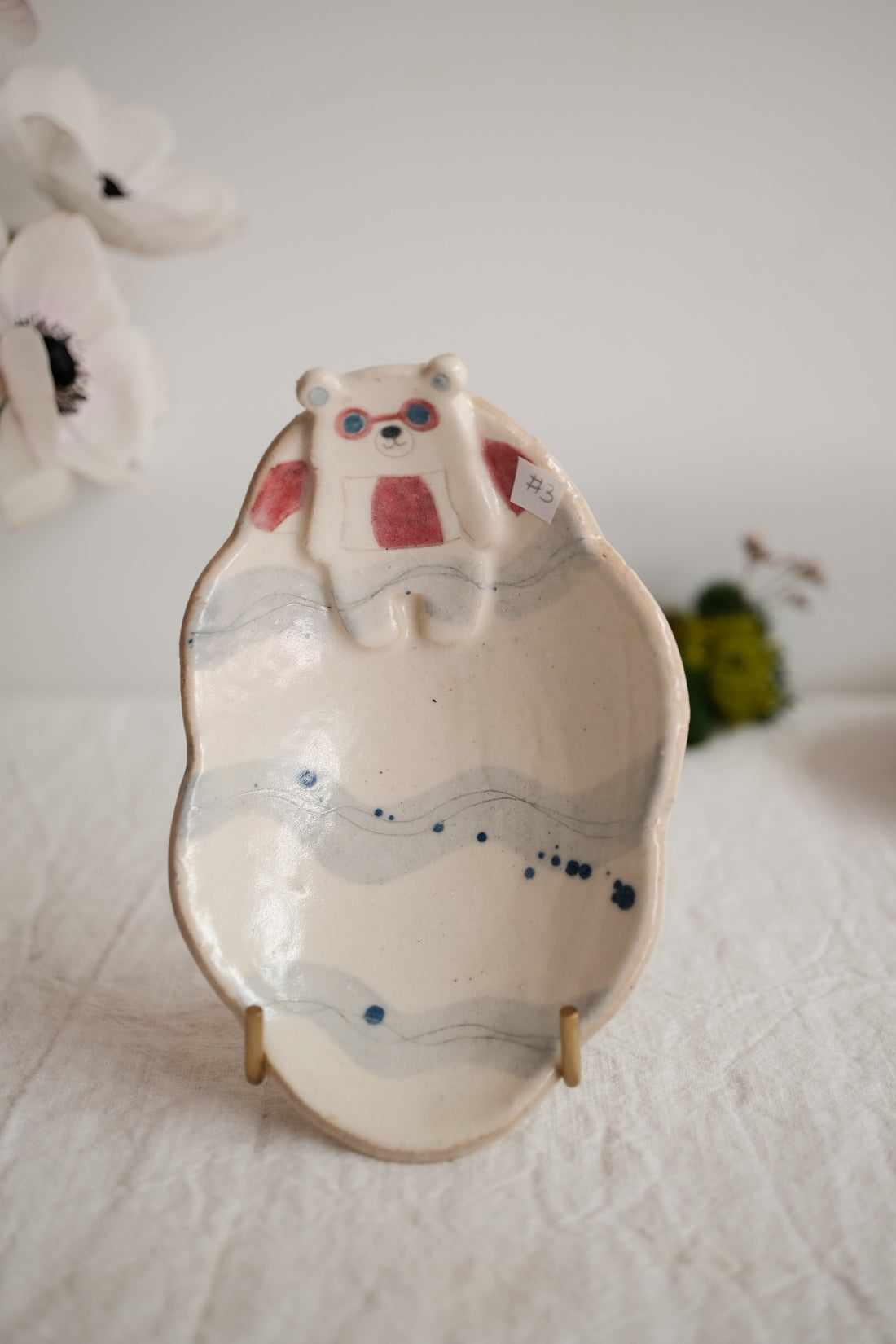 Tsubouchi Mayumi 坪内真弓 Bear Shaped Oval Mini Plate MT05 - Swimming Bear