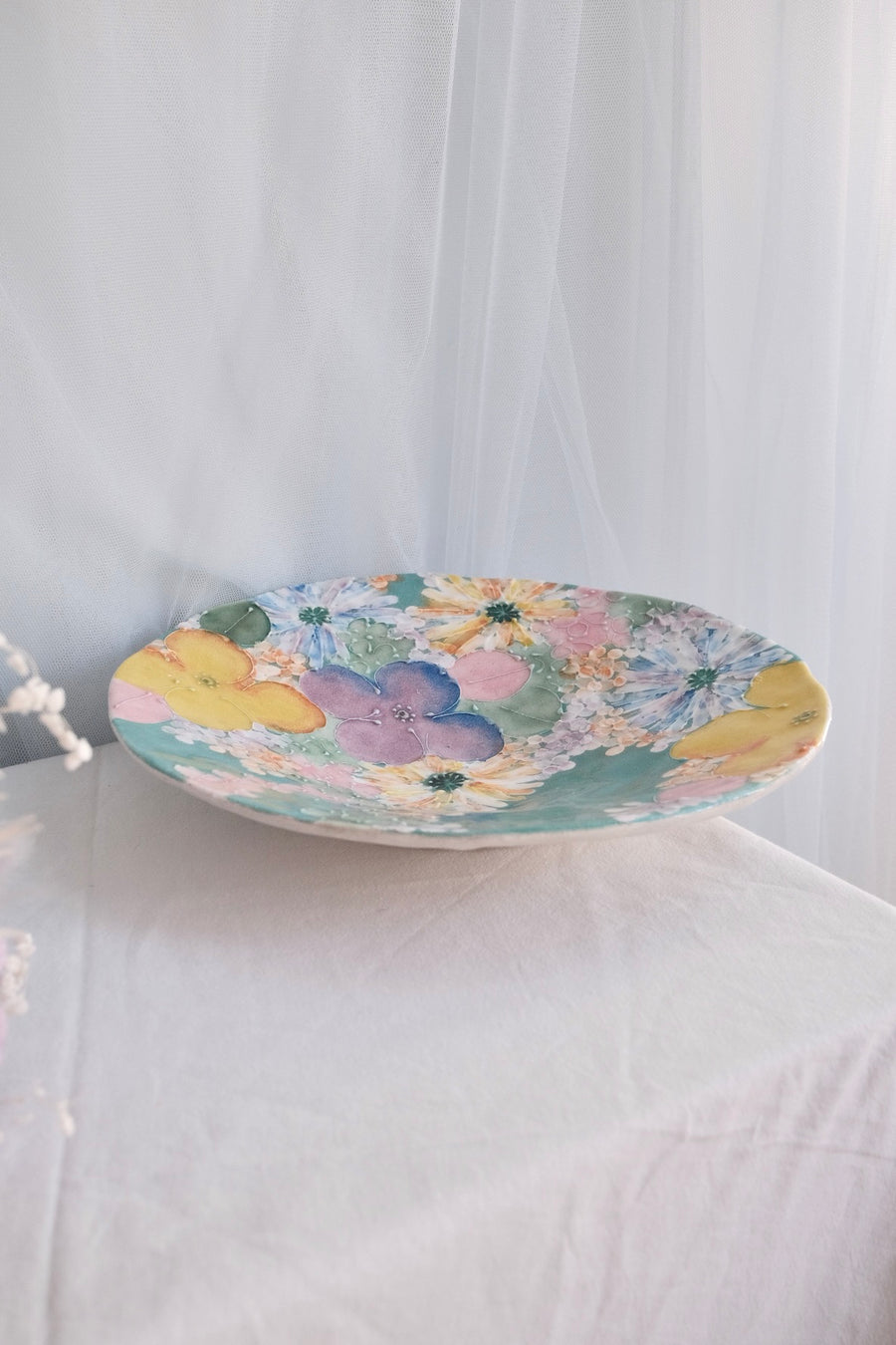 Seto Ware Flower Turquoise Pasta Plate