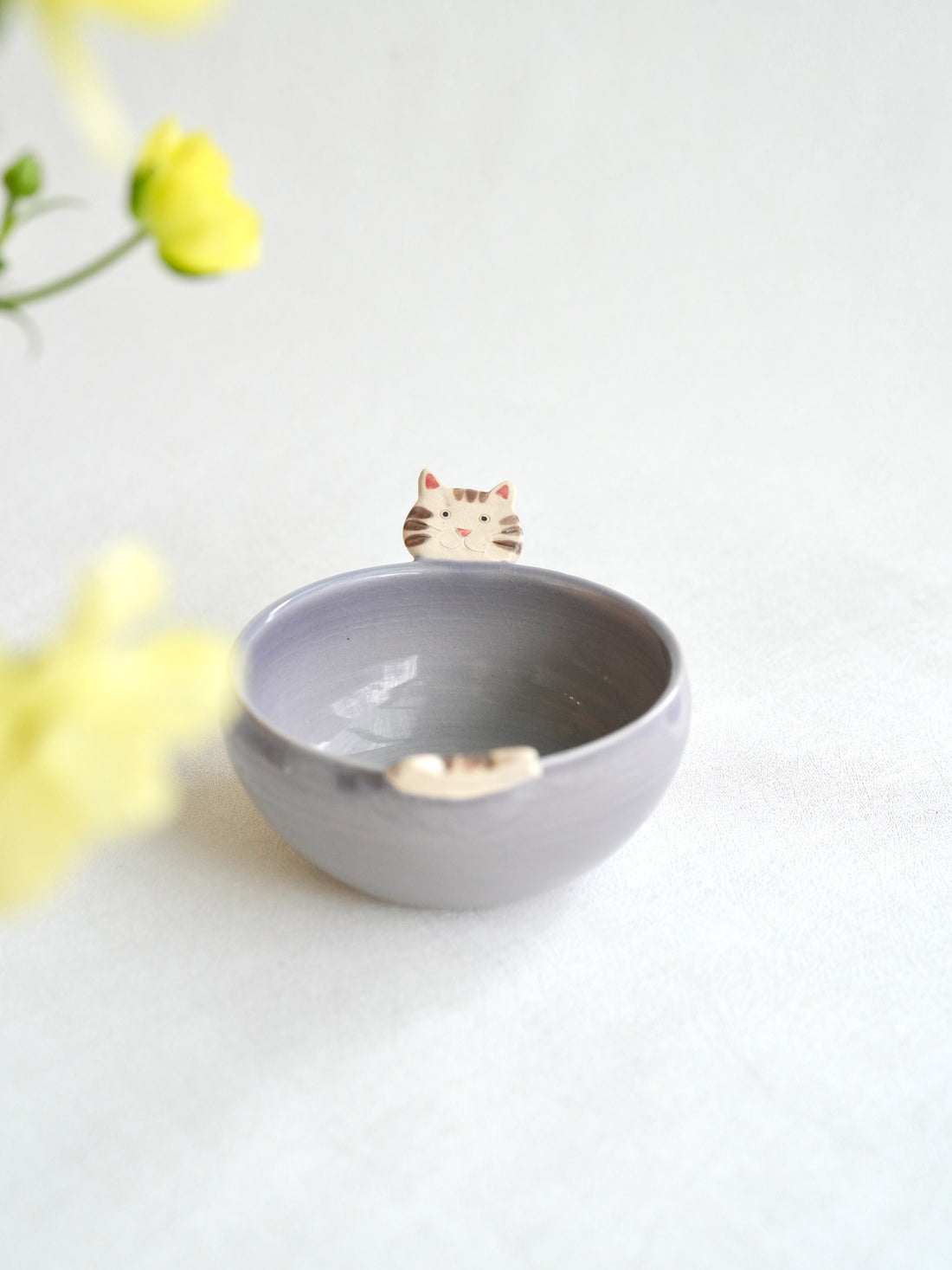 Fumiko Kondo 近藤布美子 - Purple Cat Bowl with Handle FK12