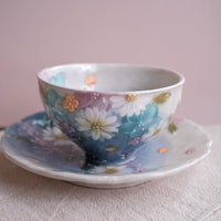 Seto Ware Flower Coffee Cup With Saucer