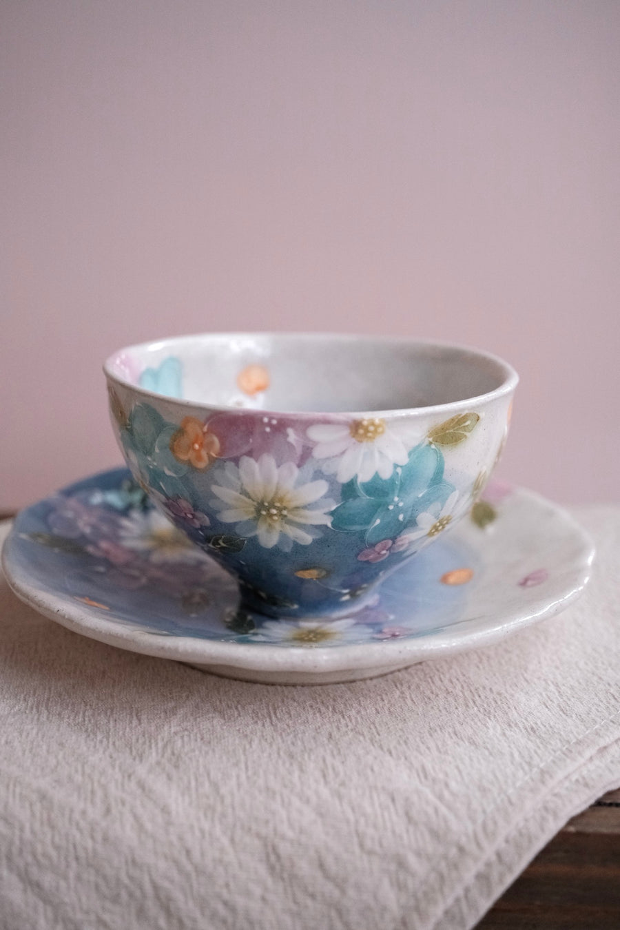 Seto Ware Flower Coffee Cup With Saucer