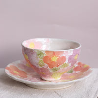 Seto Ware Flower Coffee Cup With Saucer