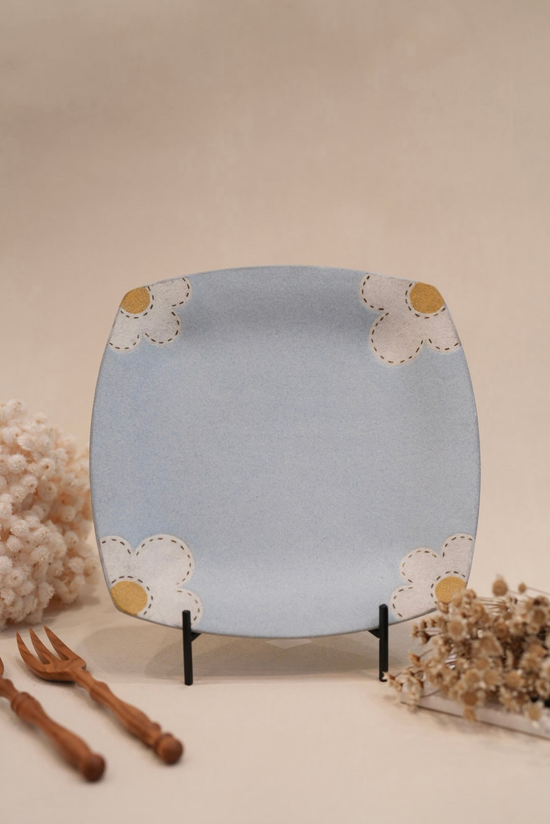 Kei Mitsumochi ミツ持啓 24cm Rectangle Plate - Blue Flower KM20