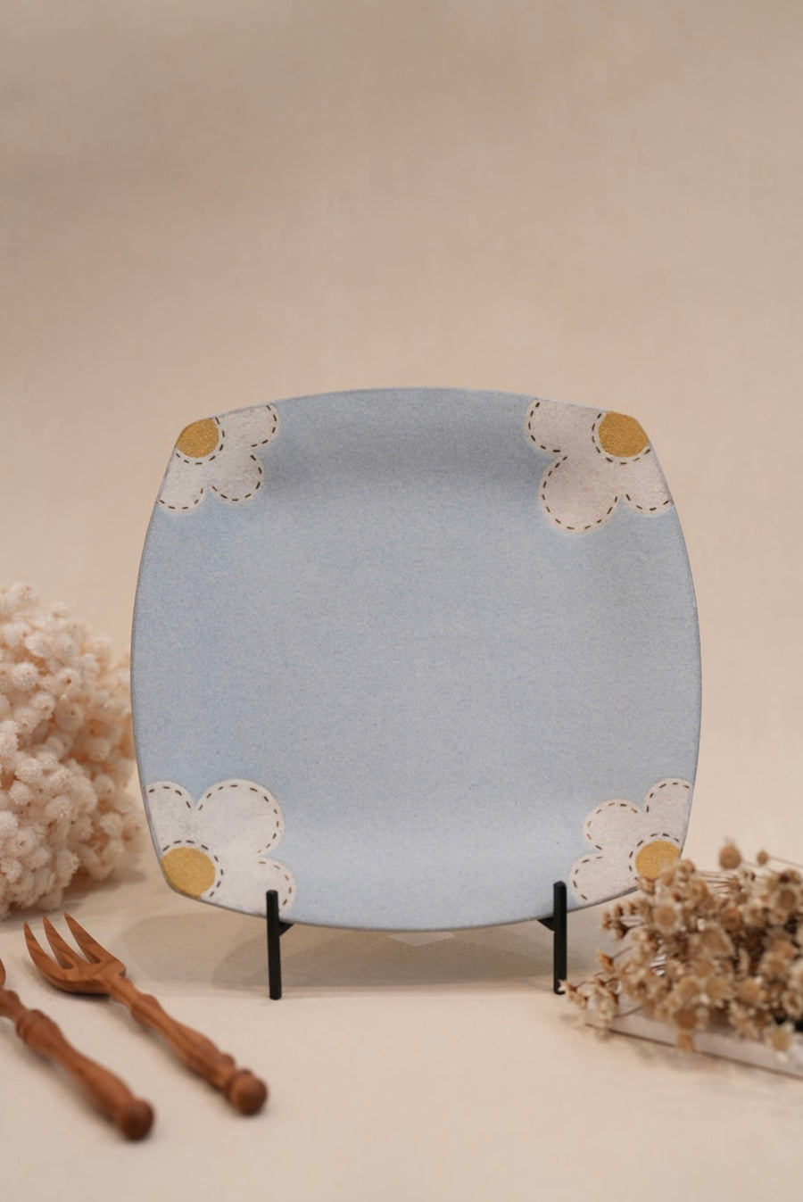 Kei Mitsumochi ミツ持啓 24cm Rectangle Plate - Blue Flower KM20