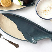 Mashiko Pottery Yoshizawa Blue Whale Plate