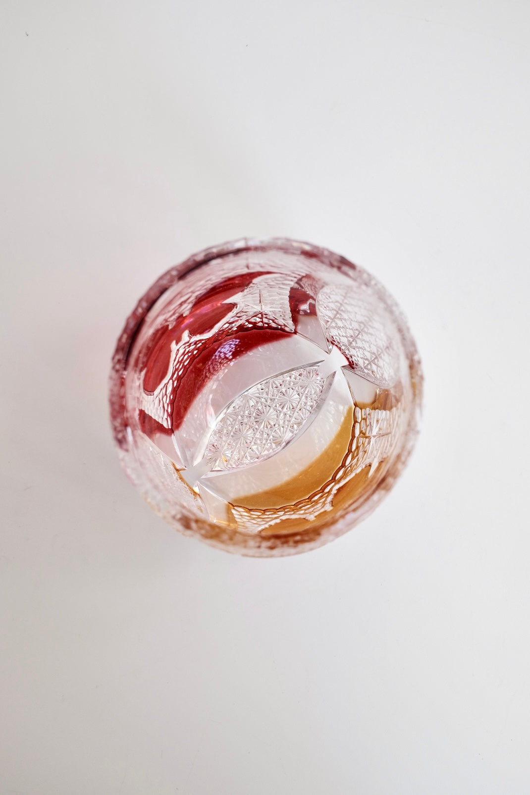 Edo Kiriko Whisky Glass Rock Glass "Butterfly" Yellow/Red by Junichi Nabetani, Master of traditional crafts