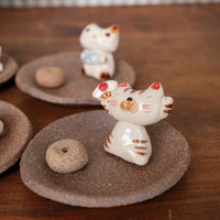 Japanese Clay Animals Incense Holder - Cat Collection