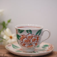 Seto Ware Flower Coffee Mug and Saucer Set