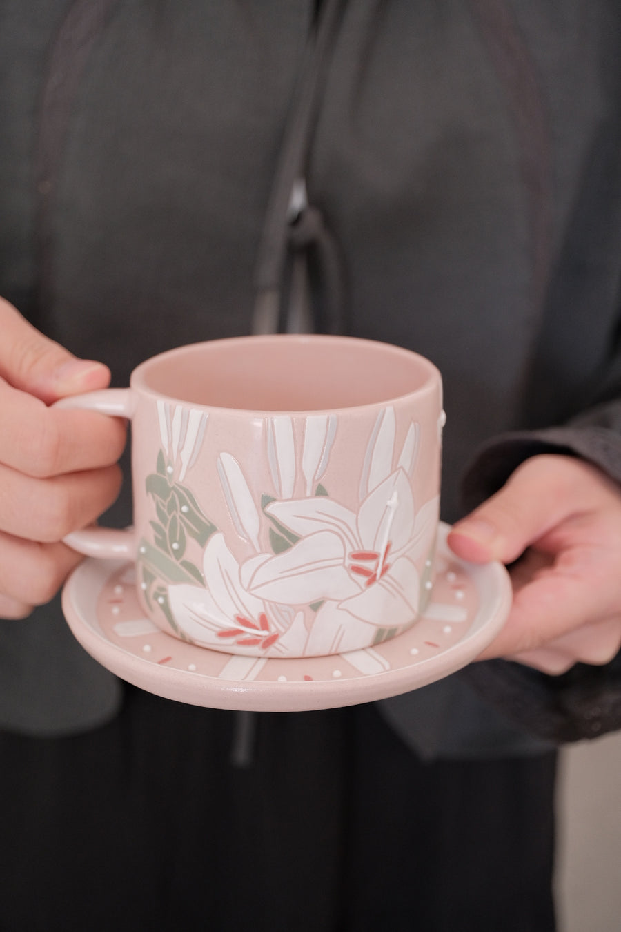 BAIYA Studio Pink Lily Coffee Mug w Saucer