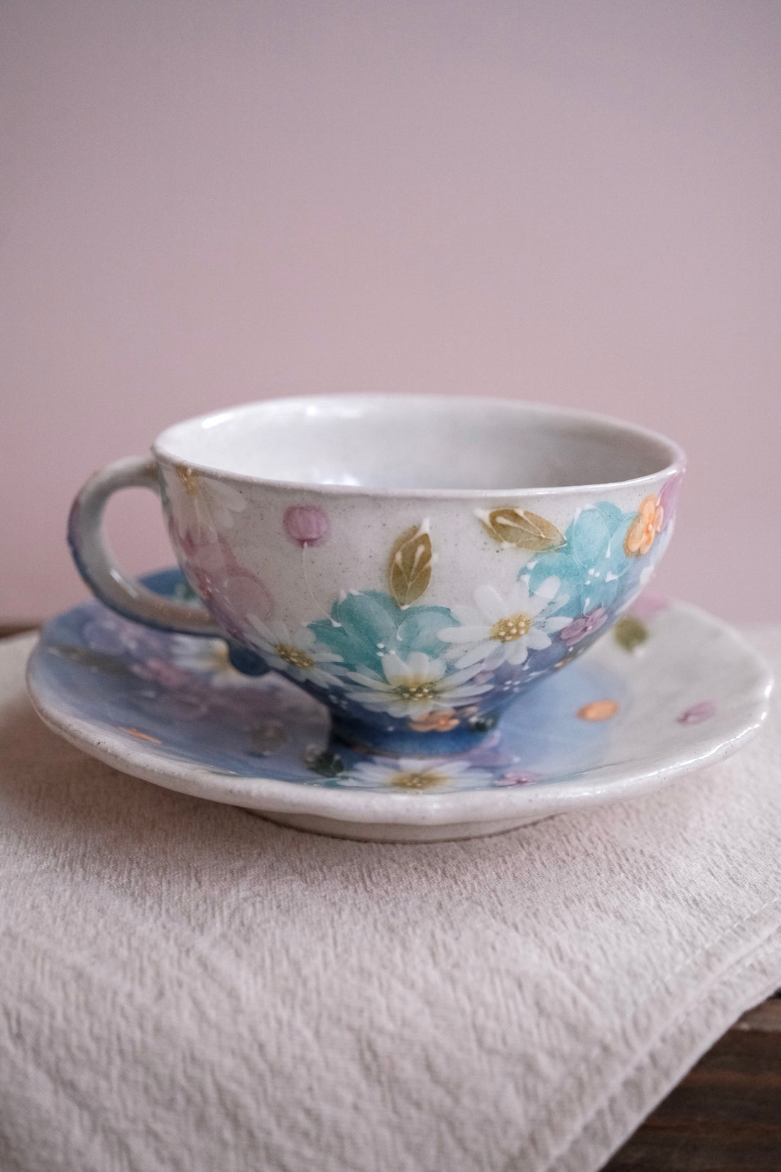 Seto Ware Flower Coffee Cup With Saucer