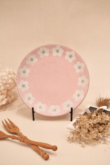 Kei Mitsumochi ミツ持啓 Flower Rim Pink Round Plate-Large  KM40