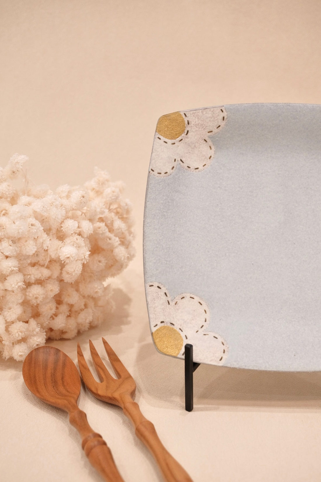 Kei Mitsumochi ミツ持啓 17cm Rectangle Plate - Blue Flower KM27