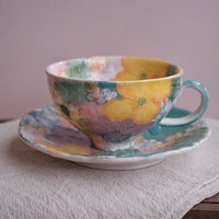 Seto Ware Flower Coffee Cup With Saucer