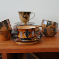 SiShuang Retro Checked Coffee Cup w Saucer Set