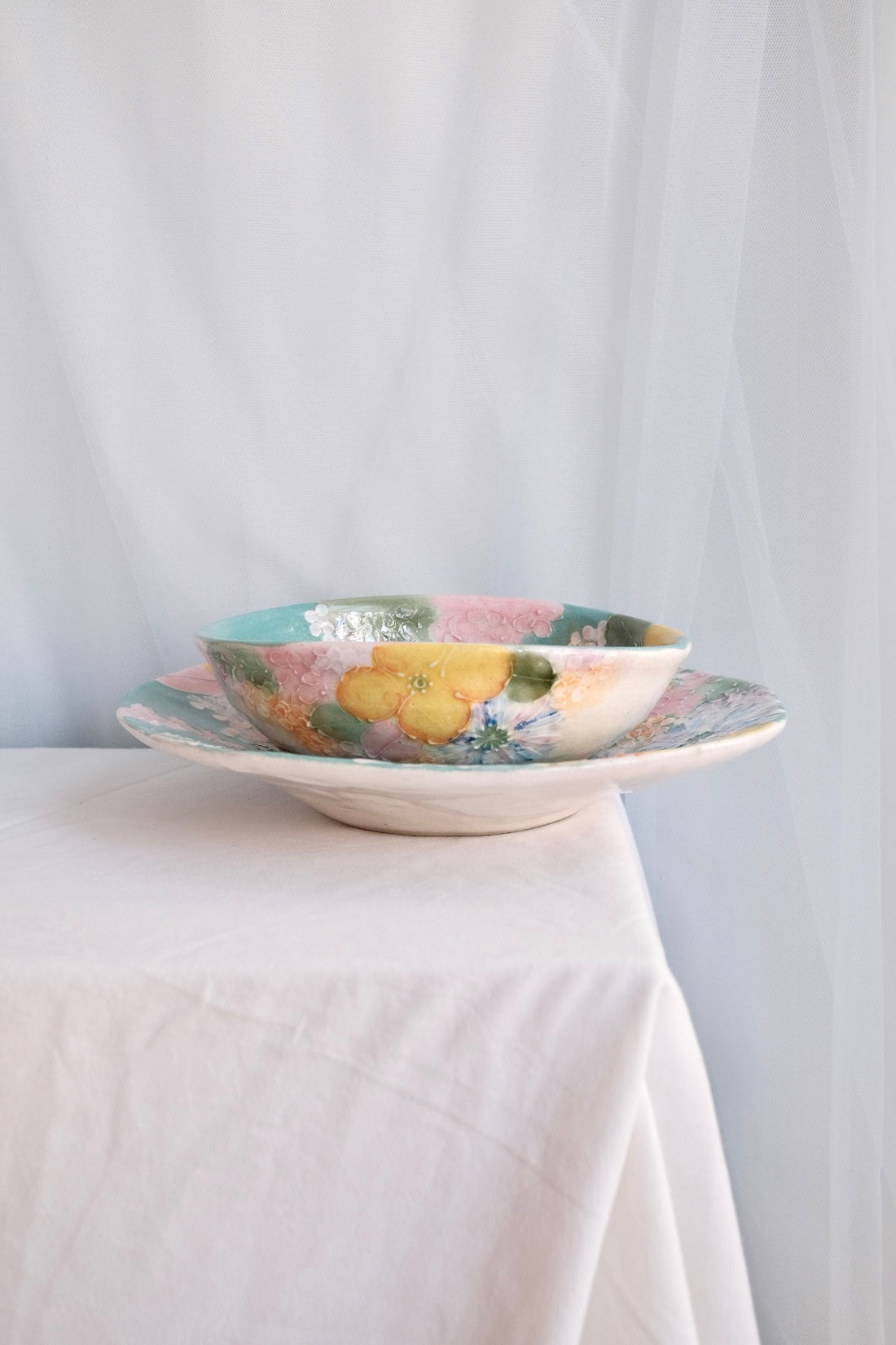 Seto Ware Flower Turquoise Pasta Plate