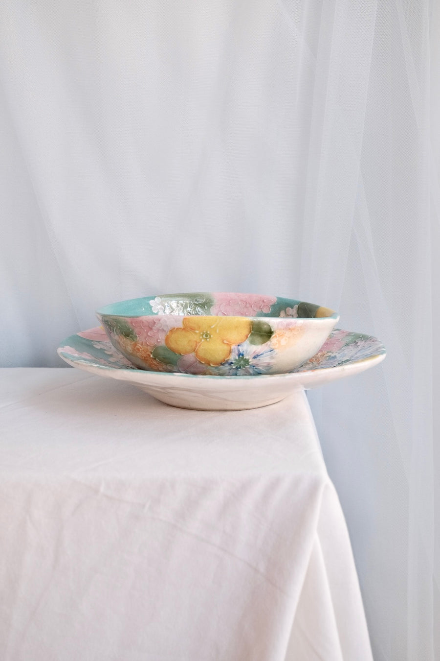 Seto Ware Flower Turquoise Pasta Plate