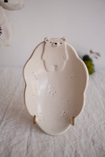 Tsubouchi Mayumi 坪内真弓 Bear Shaped Oval Mini Plate MT05 - Snow