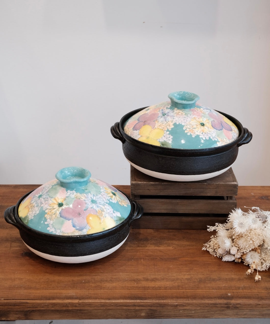 Setoware Flower Donabe Claypot - Sky
