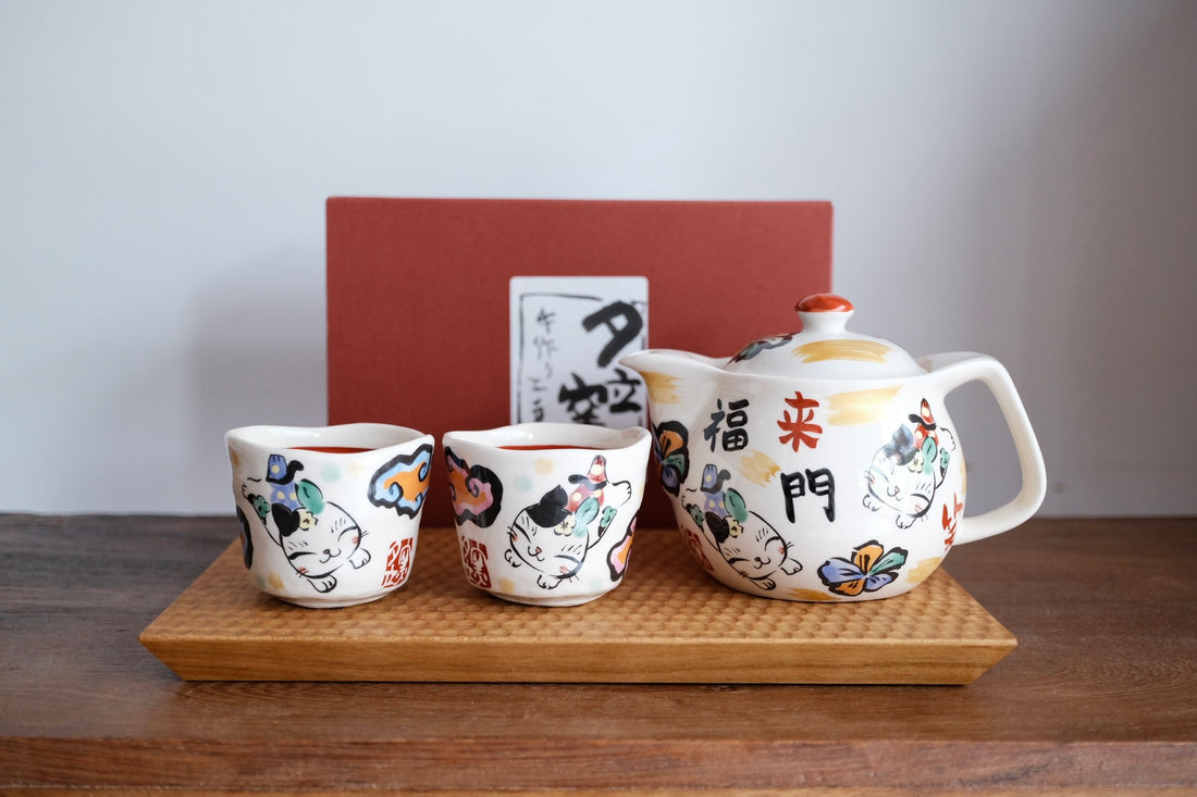 夕立窯 Japanese Style Tea Set - Fortune and Cat