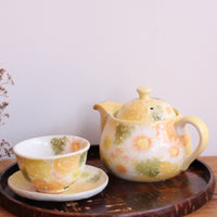 Seto Ware Flower Teapot and Tea cup with Saucer -Yellow