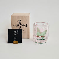 Edo Kiriko Whisky Glass Rock Glass "Butterfly" Green/Red by Junichi Nabetani, Master of traditional crafts
