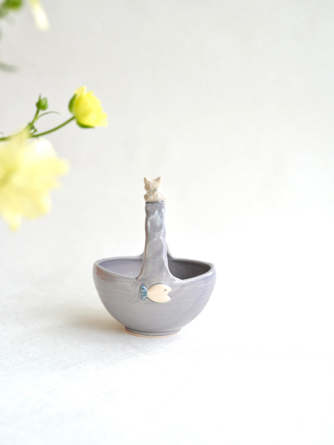 Fumiko Kondo 近藤布美子 - Purple Cat Ceramic Basket FK11