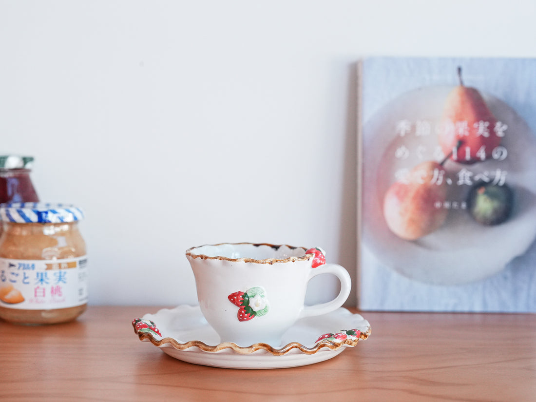 Aiko Miura 三浦愛子 Strawberry Mug with Saucer - White AM14